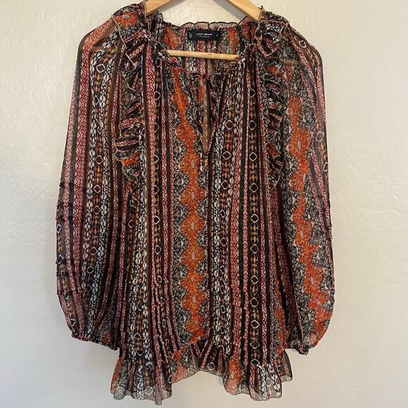 Lucky Brand Tops - Lucky Brand Sheer Chiffon Peasant Top Ruffles Boho Womens Size Small FLAW